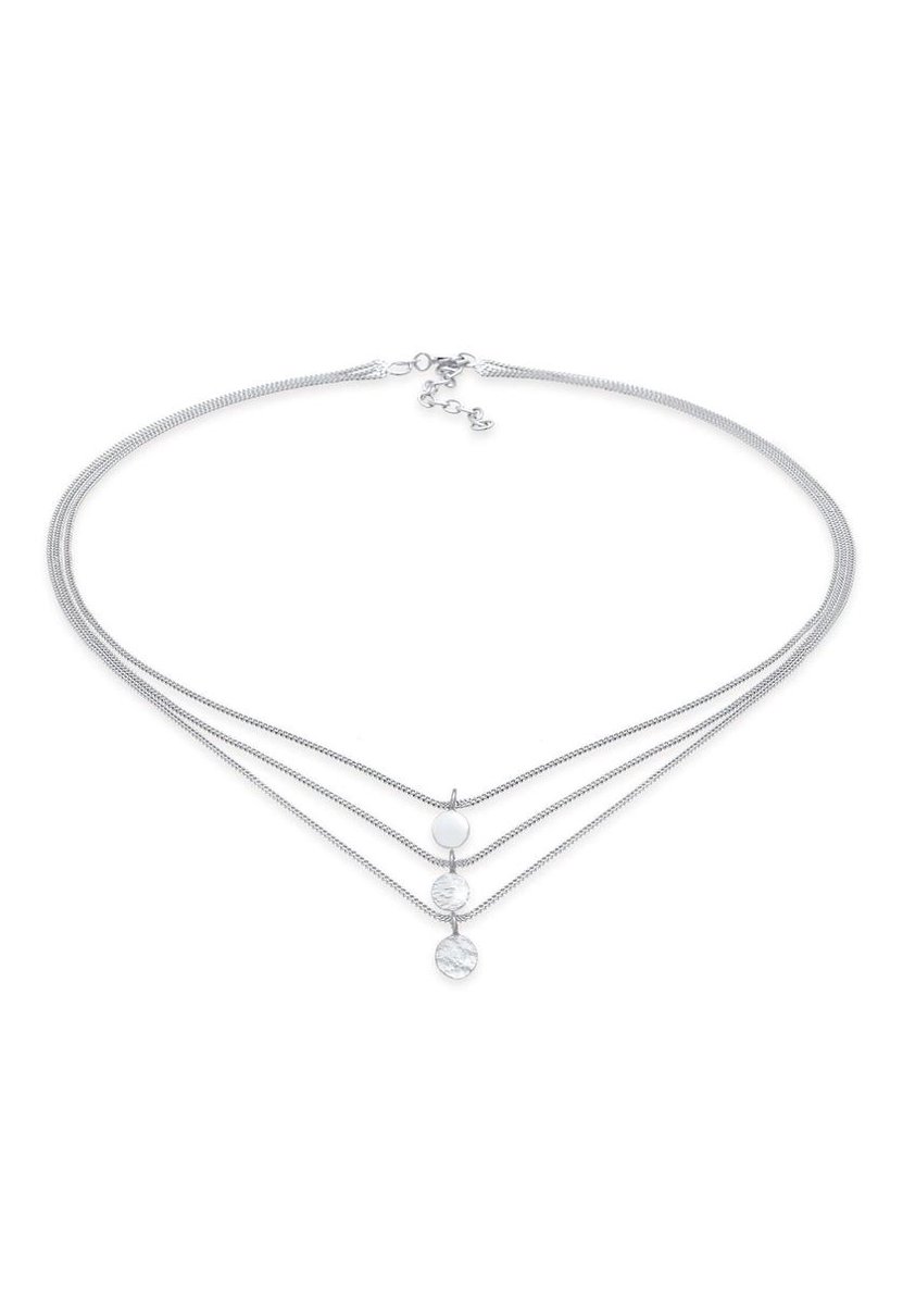 Elli - Halsketting - Dames Choker Laag Drie Rijen Plaat Boho Trend Blogger in 925 Sterling Zilver - Dames