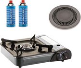 Kemper draagbaar gaskooktoestel - Gasbarbecue met kookplaat en 2 gasflessen - 2200W - 33x29x8 cm