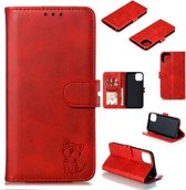 Reliëf Happy Cat patroon horizontale flip lederen tas met houder & kaartsleuven & portemonnee voor iPhone 13 mini (rood)