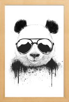 JUNIQE - Poster in houten lijst Blijf Cool Panda -30x45 /Wit & Zwart