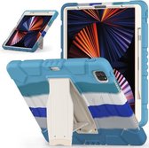 3-laags beschermingsschermframe + pc + siliconen schokbestendige combinatiehoes met houder voor iPad Pro 12.9 2021 (kleurrijk blauw)