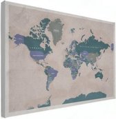 Wereldkaart Aardrijkskundig Groentinten Diagonale Strepen - Canvas 80x60