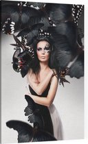 Vrouw met zwarte vlinders - Foto op Canvas - 30 x 45 cm
