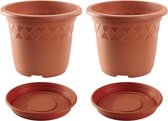 2x stuks bloempotten met onderschaal terra cotta rond diameter 29 cm