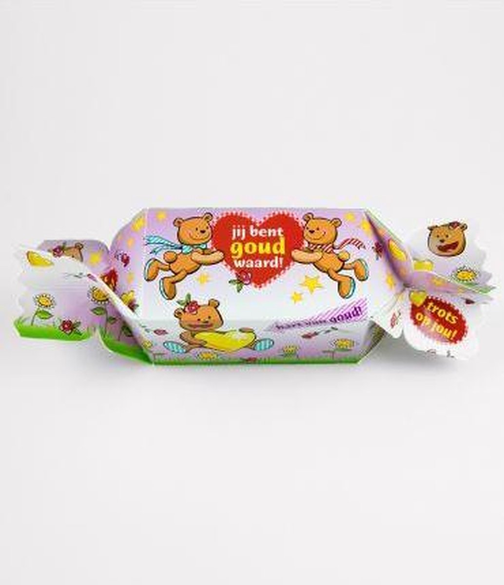 Snoeptoffee - Jij bent goud waard - Gevuld met luxe verpakte toffees - In cadeauverpakking met gekleurd lint