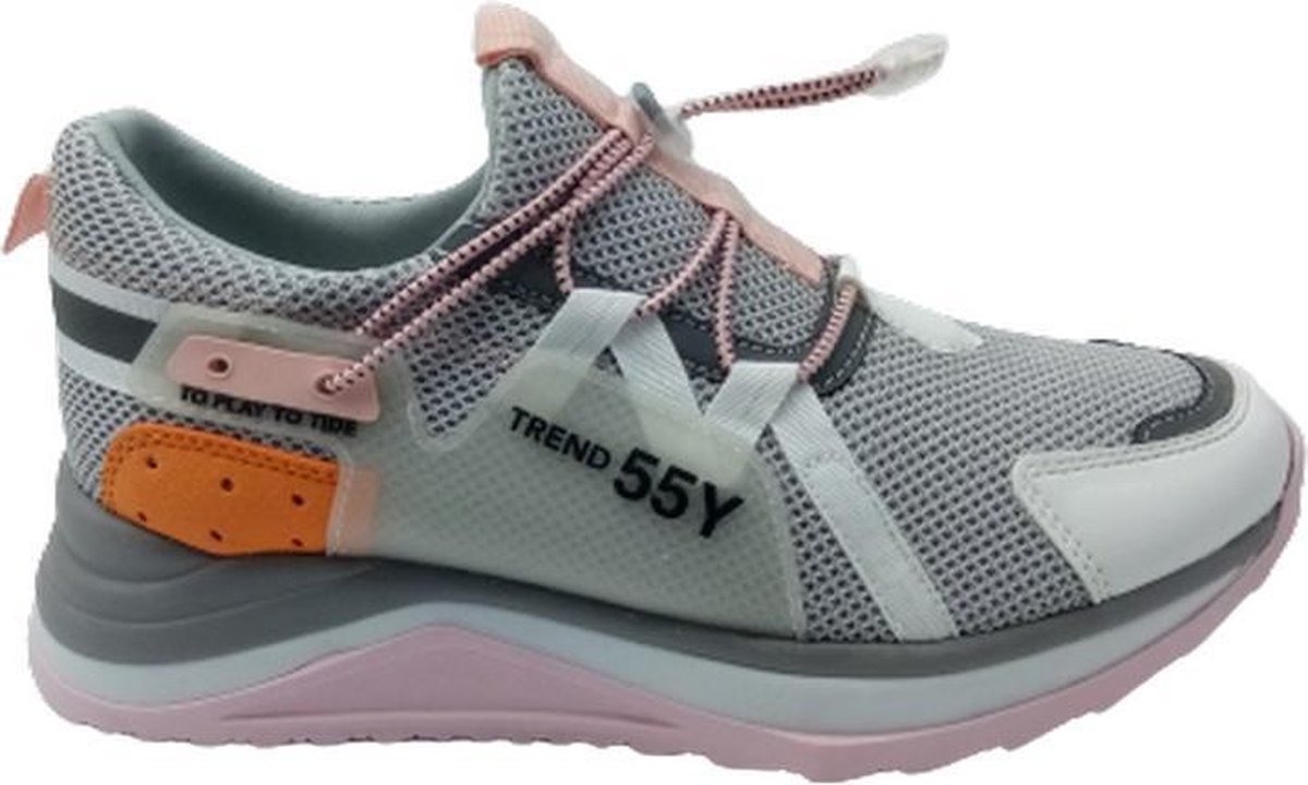 Ewoll Sneaker grijs - roze Vrouwen Lage grijze sneaker met roze zool Dames - Maat 38