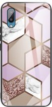 Voor Samsung Galaxy A02 (EU-versie) Beschermhoes met abstract marmerpatroonglas (Rhombus Orange Purple)
