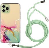 Holle marmeren patroon TPU schokbestendige beschermhoes met nekriem touw voor iPhone 11 Pro (groen)