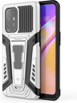 Voor OPPO F19 Pro + 5G War Chariot Series Armor All-inclusive schokbestendige pc + TPU-beschermhoes met onzichtbare houder (wit)