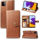 Voor Samsung Galaxy A22 4G Effen Kleur Lederen Gesp Telefoon Case met Lanyard & Fotolijst & Kaartsleuf & Portemonnee & Stand Functie (Bruin)