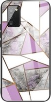 Voor Samsung Galaxy A02s (EU-versie) Beschermhoes met abstract marmerpatroonglas (ruit grijs paars)