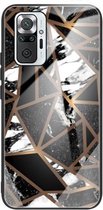 Voor Xiaomi Redmi Note 10 Pro / Note 10 Pro Max Abstract Marble Pattern Glass beschermhoes (Rhombus Black)