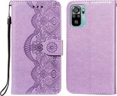 Voor Xiaomi Redmi Note 10 4G Flower Vine Embossing Pattern Horizontale Flip Leather Case met Card Slot & Holder & Wallet & Lanyard (Purple)
