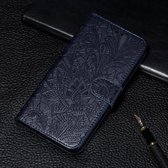 Voor Xiaomi Redmi Note 9T 5G Kant Bloem Embossing Patroon Horizontale Flip Leren Case met Houder & Kaartsleuven & Portemonnee & Fotolijst (Donkerblauw)