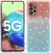 Voor Samsung Galaxy A72 5G / 4G gradiënt glitter poeder schokbestendig TPU beschermhoes (oranje blauw)