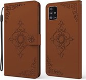 Voor Samsung Galaxy A51 5G Reliëf Fortuin Bloem Patroon Horizontale Flip Lederen Case met Houder & Card Slot & Portemonnee & Lanyard (Bruin)