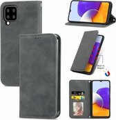 Voor Samsung Galaxy A22 5G Retro Skin Feel Business Magnetische Horizontale Flip Leren Case Met Houder & Kaartsleuven & Portemonnee & Fotolijst (Grijs)