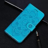 Voor Samsung Galaxy A82 5G Sun Mandala Embossing Patroon Horizontale Flip PU Leather Case met Houder & Kaartsleuven & Portemonnee & Lanyard (Blauw)