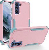 Voor Samsung Galaxy S21 FE TPU + pc schokbestendige beschermhoes (roze + grijsgroen)