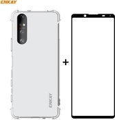 Voor Sony Xperia 5 II Hat-Prince ENKAY Clear TPU Shockproof Case Soft Anti-slip Cover + 0.26mm 9H 2.5D Volledige lijm Volledige dekking Gehard Glas Beschermfolie