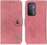 Voor OPPO A93 5G / A54 5G / A74 5G KHAZNEH koeienhuid textuur horizontale flip lederen tas met houder & kaartsleuven & portemonnee (roze)