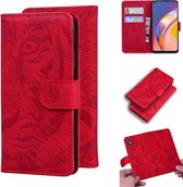 Voor OPPO Reno5 F Tiger Embossing Pattern Horizontale Flip lederen tas met houder & kaartsleuven & portemonnee (rood)