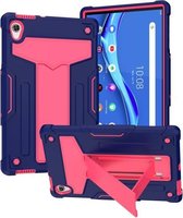 Voor Lenovo Tab M10 HD 2e generatie TB-X306X T-vormige beugel Contrastkleur Schokbestendig pc + siliconen platte beschermhoes (marineblauw + rose rood)