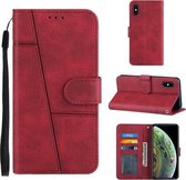 Stiksels Kalfsstructuur Gesp Horizontale Flip Leren Case met Houder & Kaartsleuven & Portemonnee & Lanyard Voor iPhone XS / X (Rood)