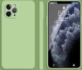 Effen kleur imitatie vloeibare siliconen rechte rand valbestendige volledige dekking beschermhoes voor iPhone 11 Pro (Matcha groen)