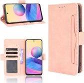 Voor Geschikt voor Xiaomi Redmi Note 10 5G Skin Feel Calf Pattern Horizontale Flip lederen tas met houder & kaartsleuven & fotolijst (roze)