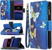 Voor Nokia G20 Gekleurde Tekening Patroon Rits Horizontale Flip Lederen Case met Houder & Kaartsleuven & Portemonnee (Goud Vlinder)