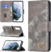 Voor Samsung Galaxy S21 FE / S21 Lite Bijpassende kleur Krokodiltextuur Horizontale flip PU lederen tas met portemonnee & houder & kaartsleuven (grijs)