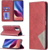 Voor Geschikt voor Xiaomi Mi 11i / Poco F3 / Redmi K40 Rhombus Texture Horizontale Flip Magnetische lederen tas met houder & kaartsleuven (rood)