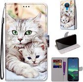 Voor Nokia 1.4 Gekleurde Tekening Cross Textuur Horizontale Flip PU Lederen Case met Houder & Kaartsleuven & Portemonnee & Lanyard (Big Cat Holding Kitten)