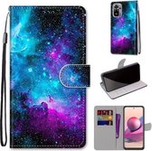 Voor Xiaomi Redmi Note 10 4G / Note 10S Gekleurde tekening Cross Texture Horizontale flip PU lederen tas met houder & kaartsleuven & portemonnee & lanyard (paarsgroene sterrenhemel)