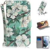 Voor Samsung Galaxy S21 FE 3D Gekleurde Tekening Horizontale Flip Leren Case met Houder & Kaartsleuven & Portemonnee & Lanyard (Aquarel Bloem)