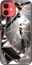 Abstract Marble Pattern Glass beschermhoes voor iPhone 12 mini (Rhombus Black)