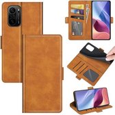 Voor Xiaomi Redmi K40 Pro / K40 / Poco F3 / Mi 11i Dubbelzijdige magnetische gesp Horizontale flip lederen tas met houder & kaartsleuven & portemonnee (geel)