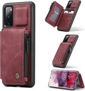 Voor Samsung Galaxy S20 FE CaseMe C20 multifunctionele pc + TPU beschermhoes met houder & kaartsleuf & portemonnee (donkerrood)