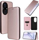 Voor Huawei P50 Pro Carbon Fiber Texture Magnetische Horizontale Flip TPU + PC + PU Leather Case met Card Slot (Pink)