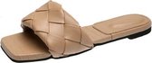 Dames platte bovenkleding pantoffels Modieuze geweven sandalen, maat: 40 (kaki)