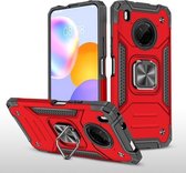 Voor Huawei Y9a magnetisch pantser schokbestendig TPU + pc-hoesje met metalen ringhouder (rood)