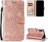 Voor Motorola Moto E7 Power Lace Flower Embossing Pattern Horizontale Flip Leather Case met houder & kaartsleuven & portemonnee & fotolijst (Rose Gold)