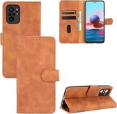 Voor Geschikt voor Xiaomi Redmi Note 10S Effen Kleur Huidgevoel Magnetische Gesp Horizontale Flip Kalftextuur PU Lederen Case met Houder & Kaartsleuven & Portemonnee (Bruin)