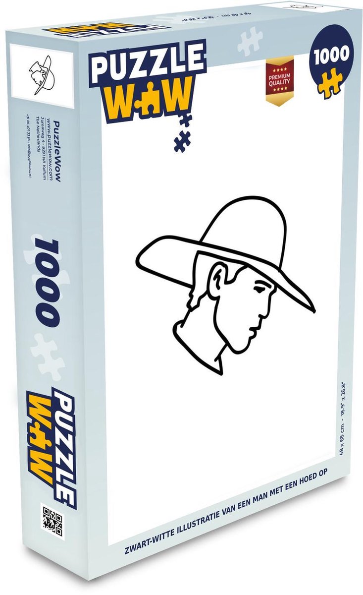 Afbeelding van product Puzzel 1000 stukjes volwassenen Handgemaakte illustraties 2 1000 stukjes - Zwart-witte illustratie van een man met een hoed op puzzel 1000 stukjes - PuzzleWow heeft +100000 puzzels