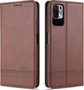 Voor Geschikt voor Xiaomi Redmi Note 10 5G AZNS Magnetische Kalf Textuur Horizontale Flip Leather Case met Kaartsleuven & Houder & Portemonnee (Donkerbruin)