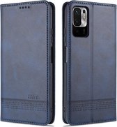 Voor Xiaomi Poco M3 Pro 5G AZNS Magnetische Kalf Textuur Horizontale Flip Leather Case met Kaartsleuven & Houder & Portemonnee (Donkerblauw)