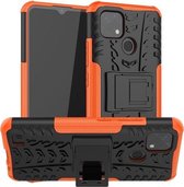 Voor OPPO Realme C21 / C20 Bandtextuur Schokbestendig TPU + pc-beschermhoes met houder (oranje)