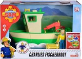Simba - Brandweerman Sam - Charlies vissersboot met figuur - Speelgoedvoertuig