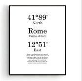 Steden Poster Rome met Graden Positie en Tekst - Muurdecoratie - Minimalistisch - 50x40cm - PosterCity